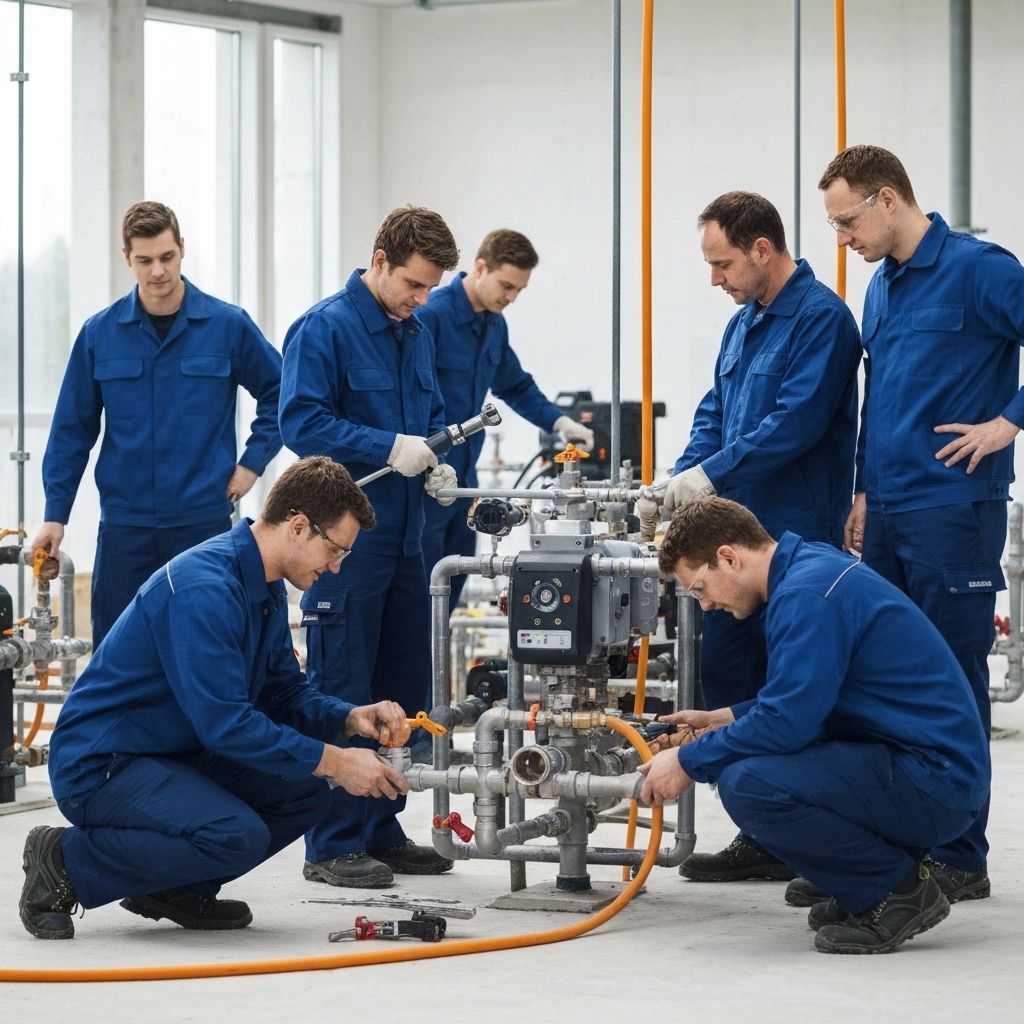 Professional plumbing team at work