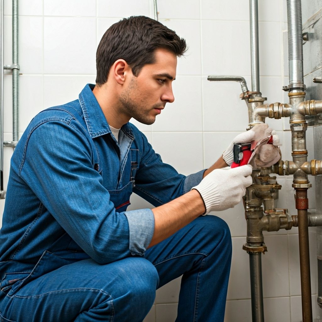 Professional plumber working on kitchen sink